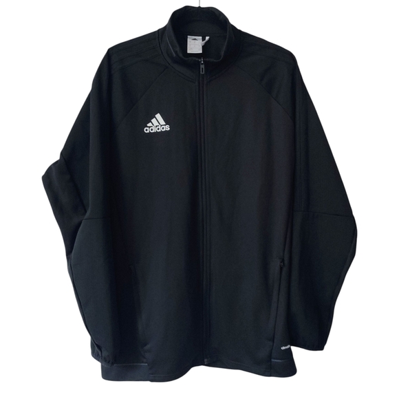 ADIDAS Track Jacket XL 3-Stripe Black-on-Black Full-Zip Climalite Men's - Picture 1 of 12